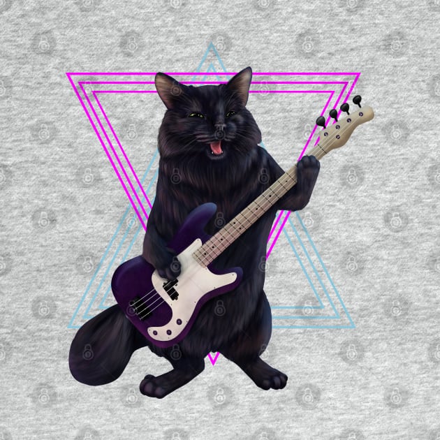 Cat playing bass guitar by Mehu Art